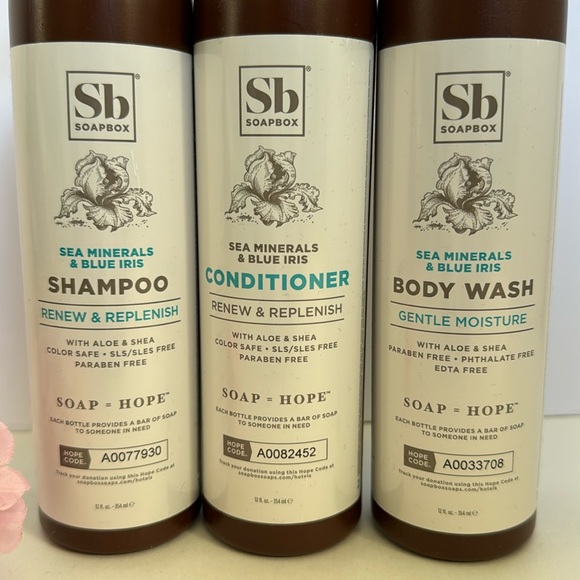 Soapbox Sea Minerals Blue Iris Renew and Replenish Shampoo Conditioner Body Wash - Picture 2 of 5